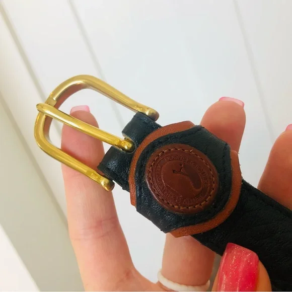 Vintage Dooney & Bourke all weather pebbled Black British Tan Belt -USA … - Picture 9 of 11